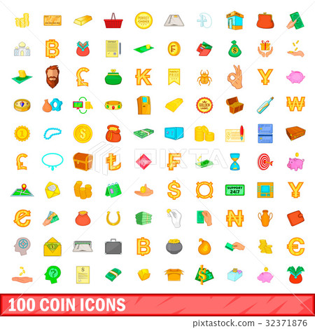 100 coin icons set, cartoon style 100 coin icons set, cartoon style 32371876