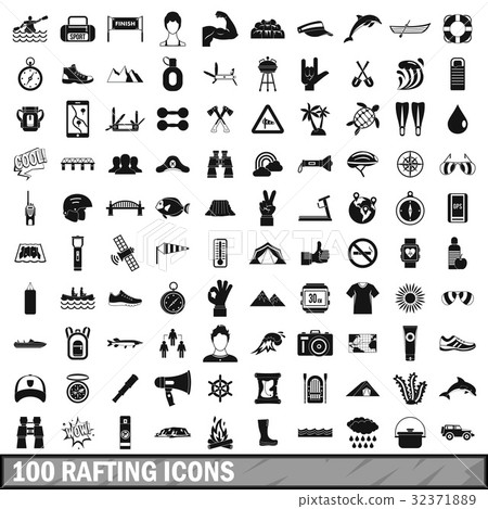 100 rafting icons set, simple style 32371889