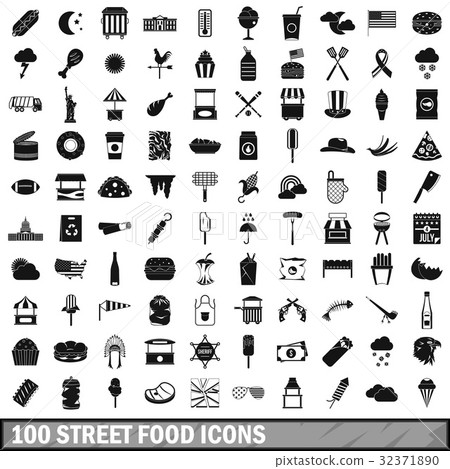 100 street food icons set, simple style 100 street food icons set, simple style 32371890