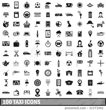 100 taxi icons set, simple style 100 taxi icons set, simple style 32371892