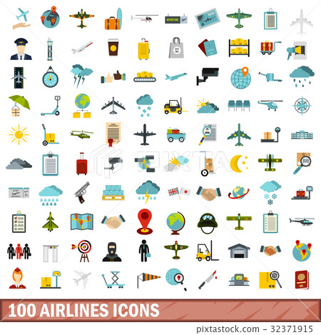 100 airlines icons set, flat style 100 airlines icons set, flat style 32371915
