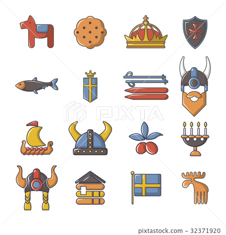 Sweden travel icons set, cartoon style 32371920