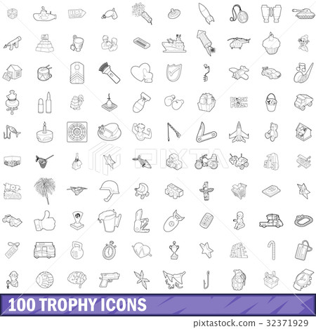 100 trophy icons set, outline style 32371929
