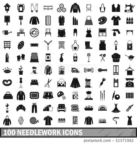 100 needlework icons set, simple style 32371982