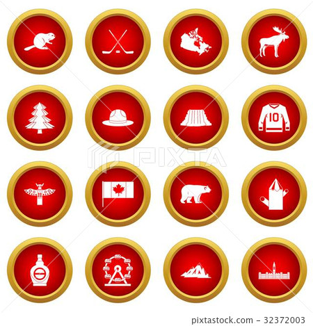 Canada travel icon red circle set Canada travel icon red circle set 32372003