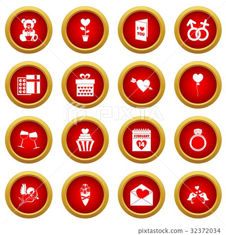 Saint Valentine icon red circle set 32372034