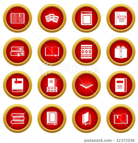 Books icon red circle set 32372036