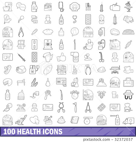 100 health icons set, outline style 32372037