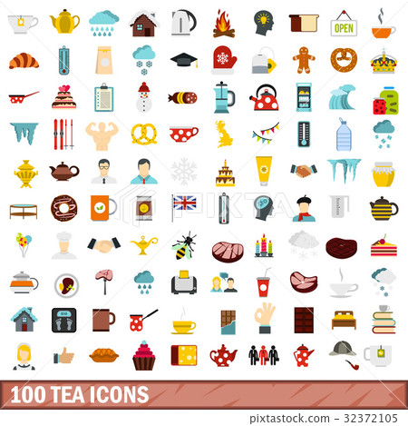 100 tea icons set, flat style - Stock Illustration [32372105] - PIXTA