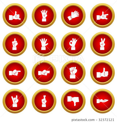 Hand gesture icon red circle set 32372121