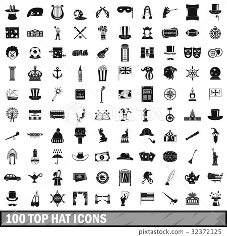100 top hat icons set, simple style 32372125
