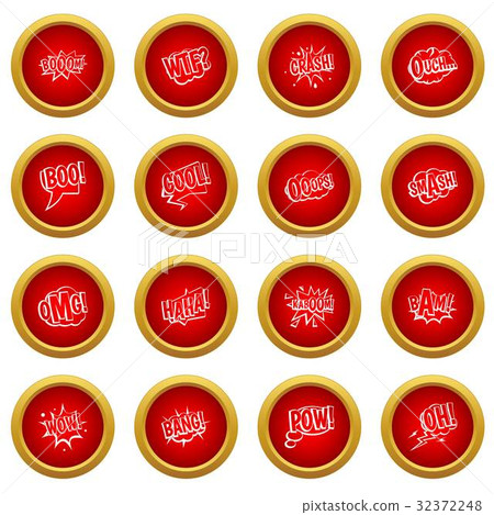 Comic sound icon red circle set 32372248