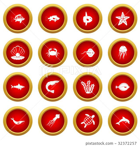 Sea animals icon red circle set 32372257