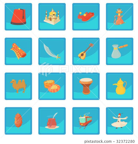 Turkey travel symbols icon blue app 32372280