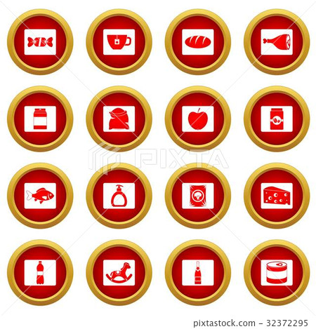 Shop navigation foods icon red circle set Shop navigation foods icon red circle set 32372295