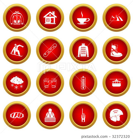Snowboarding icon red circle set 32372320