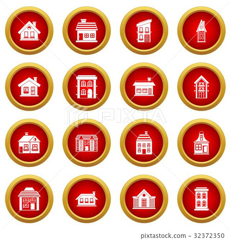 House icon red circle set 32372350