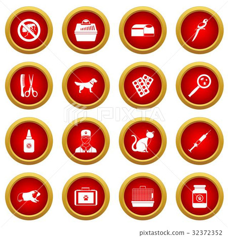Veterinary icon red circle set 32372352