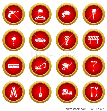 Construction icon red circle set 32372374