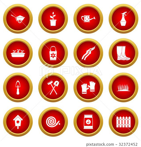 Gardening icon red circle set 32372452