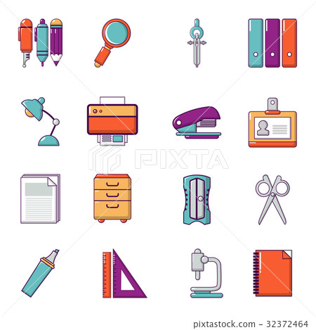 Stationery icons set, cartoon style Stationery icons set, cartoon style 32372464