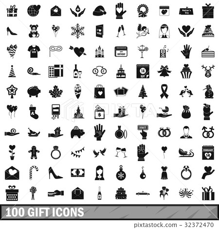 100 gift icons set, simple style 32372470