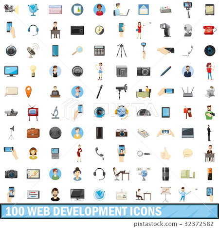 100 web development icons set, cartoon style 32372582