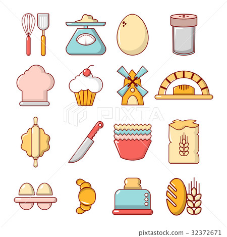 Bakery icons set, cartoon style Bakery icons set, cartoon style 32372671