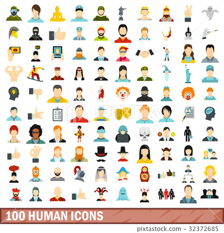 100 human icons set, flat style-插圖素材 [32372685] - PIXTA圖庫