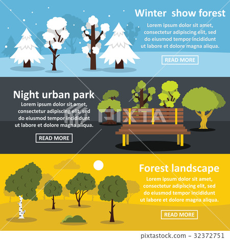 Park landscape banner horizontal set, flat style - Stock Illustration ...