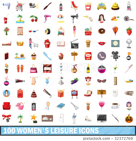 100 women leisure icons set, cartoon style - Stock Illustration ...