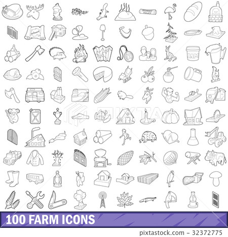 100 farm icons set, outline style 100 farm icons set, outline style 32372775