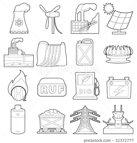 Energy sources items icons set, outline style Energy sources items icons set, outline style 32372777