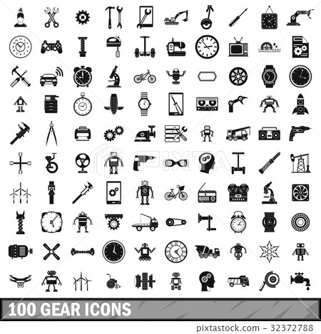 100 gear icons set, simple style 100 gear icons set, simple style 32372788