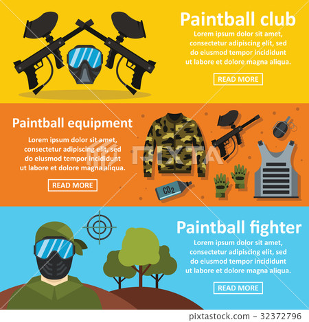 Paintball club banner horizontal set, flat style Paintball club banner horizontal set, flat style 32372796