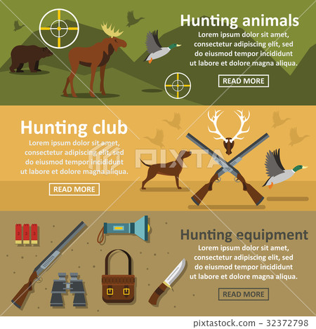 Hunting banner horizontal set, flat style Hunting banner horizontal set, flat style 32372798