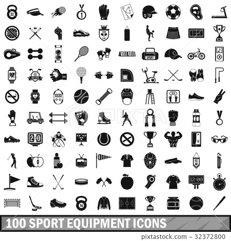 100 sport equipment icons set, simple style 100 sport equipment icons set, simple style 32372800