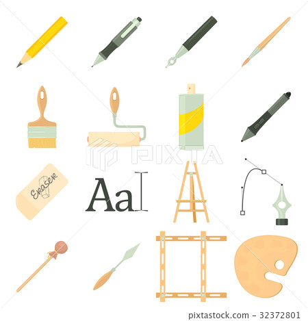 Drawing tools icons set, cartoon style Drawing tools icons set, cartoon style 32372801