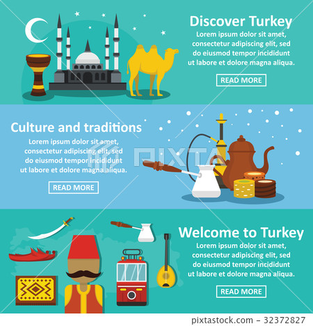 Turkey travel banner horizontal set, flat style Turkey travel banner horizontal set, flat style 32372827