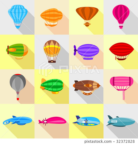 Airship balloons icons set, flat style Airship balloons icons set, flat style 32372828