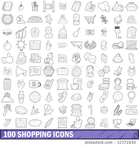 100 shopping icons set, outline style - Stock Illustration [32372830 ...