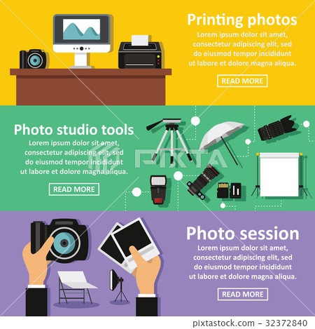 Photo studio banner horizontal set, flat style 32372840