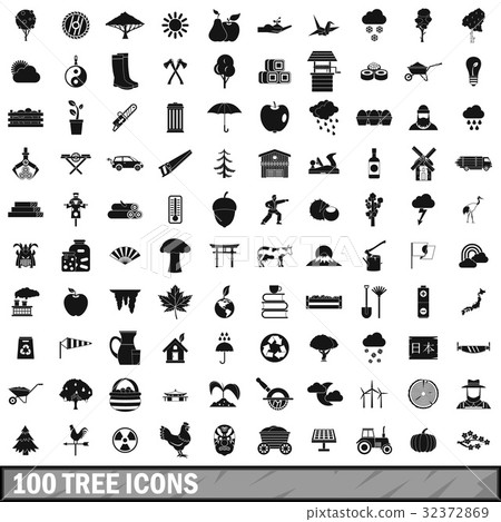 100 tree icons set, simple style 100 tree icons set, simple style 32372869