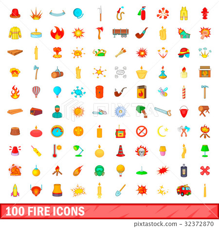 100 fire icons set, cartoon style 100 fire icons set, cartoon style 32372870