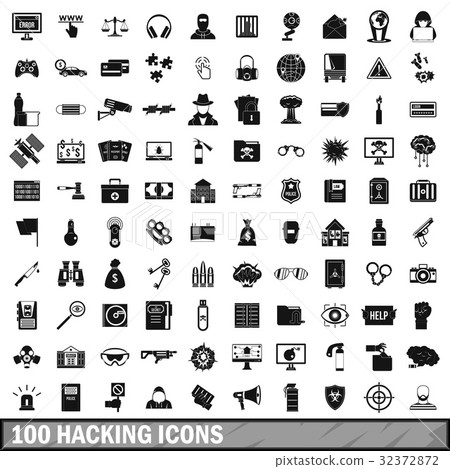 100 hacking icons set, simple style 100 hacking icons set, simple style 32372872