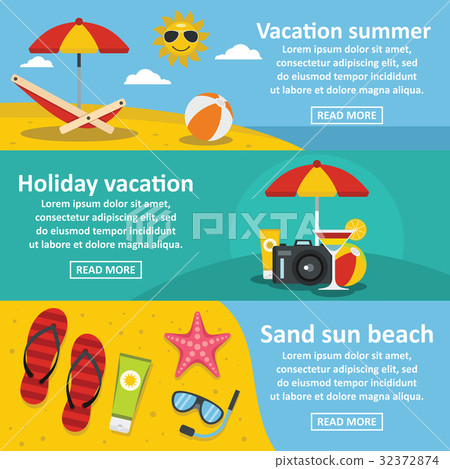 Summer sea rest banner horizontal set, flat style Summer sea rest banner horizontal set, flat style 32372874