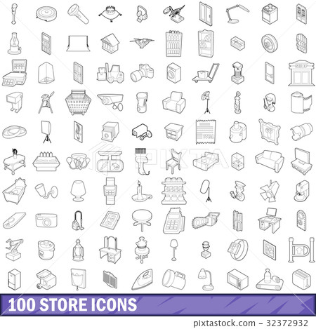 100 store icons set, outline style-插圖素材 [32372932] - PIXTA圖庫