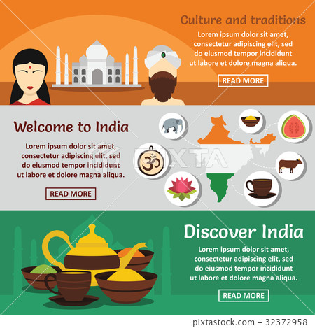India travel banner horizontal set, flat style India travel banner horizontal set, flat style 32372958