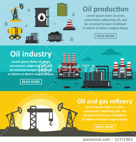 Oil rig industry banner horizontal set, flat style - Stock Illustration ...