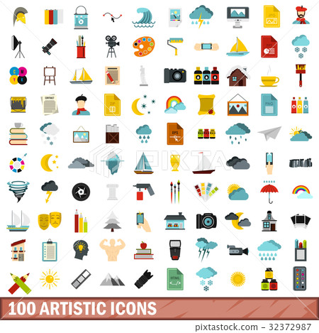 100 artistic icons set, flat style 32372987
